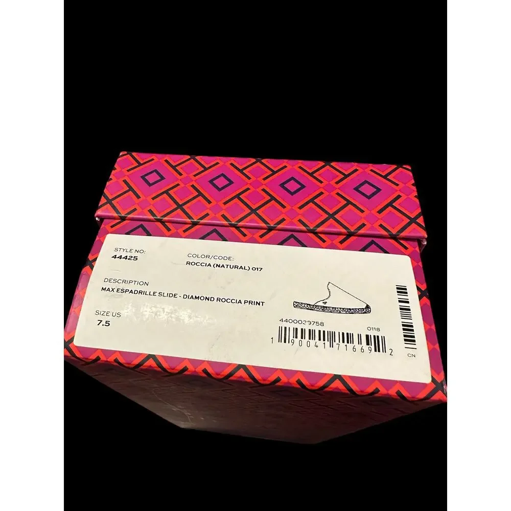Tory Burch Max Espadrille Slide, Diamond Roccia Print, Snakeskin, Size 7.5, IOB